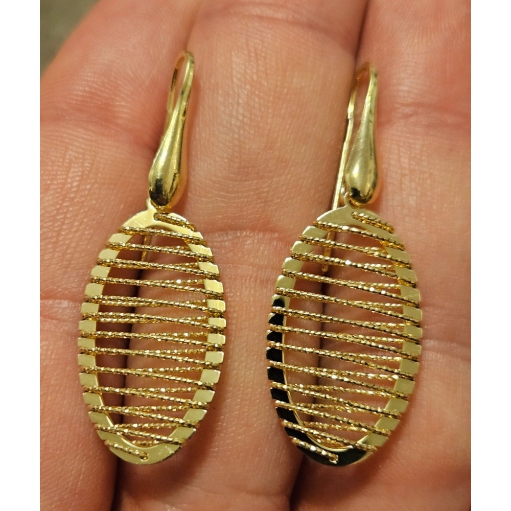 New Gold over 925 Modernist Oval Helix Dangle Shepherd Hook Earrings